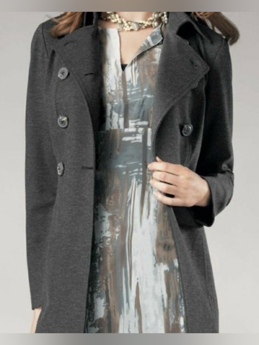 CAbi Ponte Knit Double Breasted Trench Pea Coat XS Dark Grey Charcoal Casablanca - Picture 16 of 16